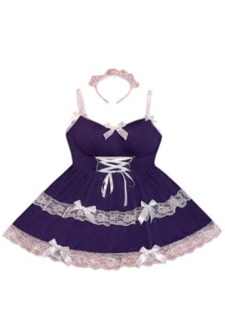 Women's Satin Ribbon Mini Dress - Soft and Comfortable Home Use Nighttime Loungewear (AN) Nightgown nightshirt