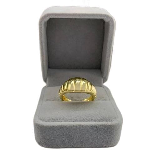 3 Diamonds 292474661779646 Gold-Plated Dome Ring – Ribbed Puff Design-1