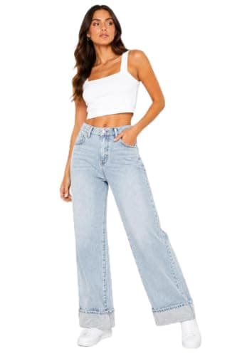 Wide-Leg Strass Denim Pants