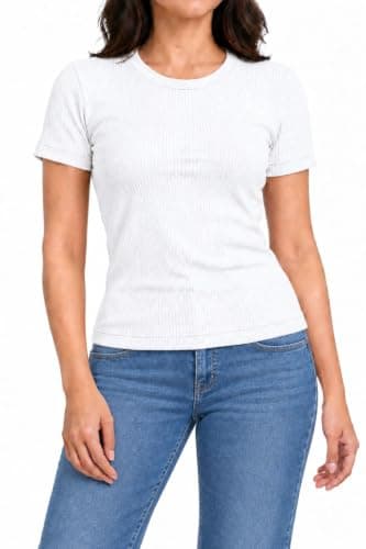 تيشيرت نسائي ريب مضلع نصف كم سادة بقصة Slim Fit وياقة دائرية، توب حريمي كاجوال للاستخدام اليومي من كيان للتجاره والتوزيع كود 4096 Shirt