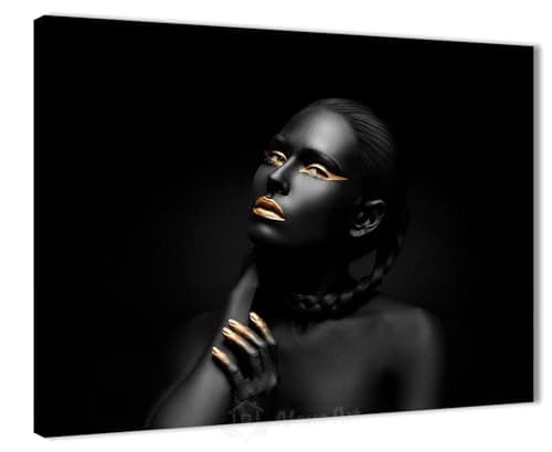 NOVA ART Black Girl Canvas Wall Art Black Gold Accents Wall Decor for Bedroom, Living Room, Office Etc Modern Home Decor 30cm x 40cm