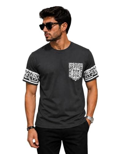 Miza Men's Casual T-Shirt, Milton Material, Round Neck, Pocket Printed With Decorative Pattern, Suitable For Daily Use