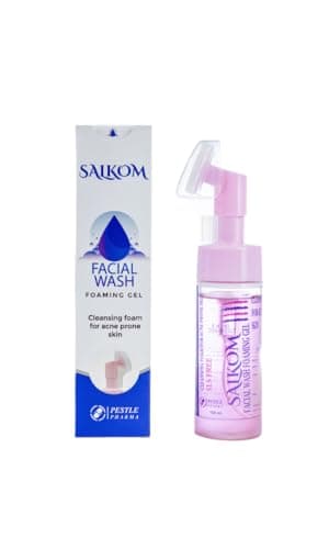 pestle pharma Salkom Face Wash for Oily and Combination Skin with Silicone Brush for Deeper Cleansing Power of Salicylic Acid and Collagen