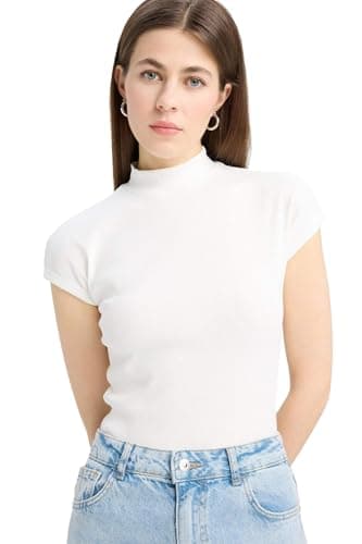 DeFacto Womens Casual Slim Fit Mock Neck Short Sleeve Knitted Short Sleeve T-Shirt Short (pack of 1)