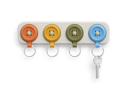Nodum Wall Mounted Key Holder & Keychain Set - Creative Button Design Key Organizer for Entryway - 4 Colorful Keychains with Spinning Cores - Decorative Key Rack Storage for Home Storage hook