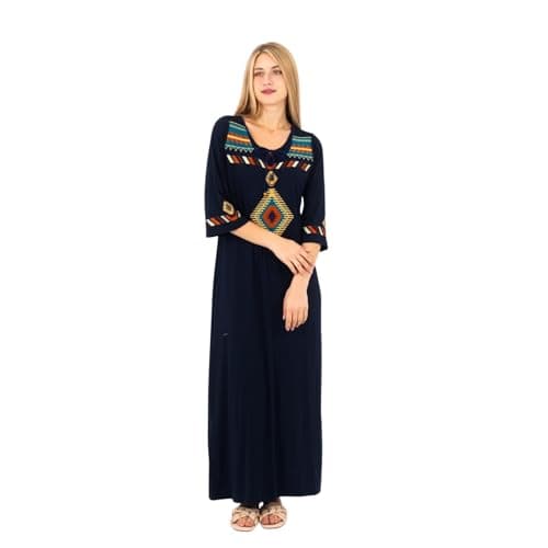 ZECOTEX Women's Cotton Embroidered Abaya Maxi Night Gown | 3/4 Sleeve | Elegant Home Reception Wear for Ramadan & Eid | Sizes M–5XL Dress