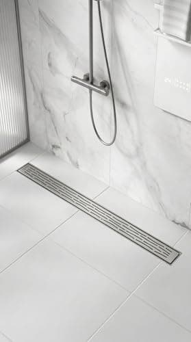 C K S PURA Stainless Steel 304 Linear Shower Drain Floor Channel DN50 Anti Clog Hair Filter Fast Flow Tile Insert Invisible Grate Horizontal Outlet Multi Sizes (75cm, Horizontal) Drain strainer