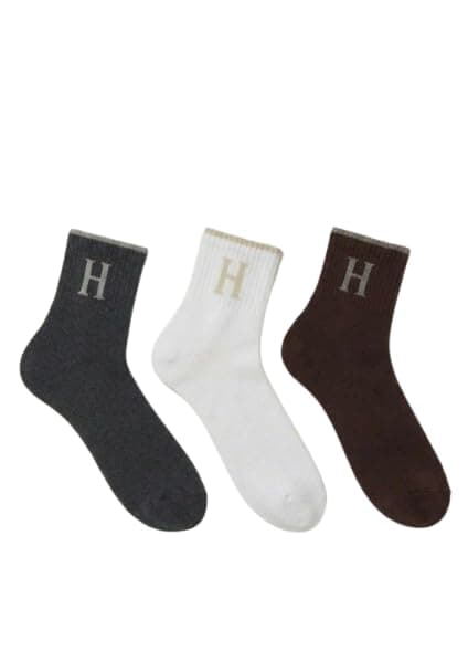 Letter H Socks, Charcoal/White/Brown | Embroidered 'H' logo