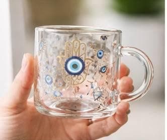 Generic Glass Coffee Cup Set with Evil Eye and Hamsa Design, Clear, Set of 3, .hg