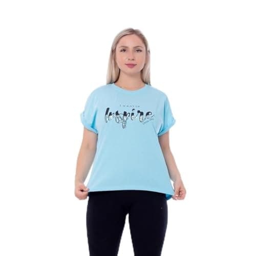 BEBO Women's Printed 1/2 Sleeve T-Shirt 22147_Cyan_L_24 Sky Blue L