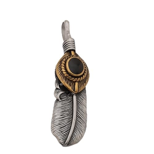 elegant bear S229 - Feather With black stone pentant