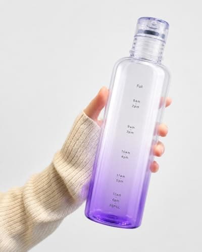 Water Bottle 500 ml with Time Markers, Leak-Proof Lid, BPA Free - Reusable Wide Mouth Sport Flask for Gym, Office & Travel (Purple)