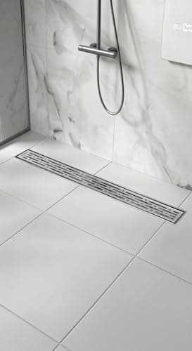 C K S PURA Stainless Steel 304 Linear Shower Drain Floor Channel DN50 Anti Clog Hair Filter Fast Flow Tile Insert Invisible Grate Horizontal Outlet Multi Sizes (45cm., Horizontal) Drain strainer