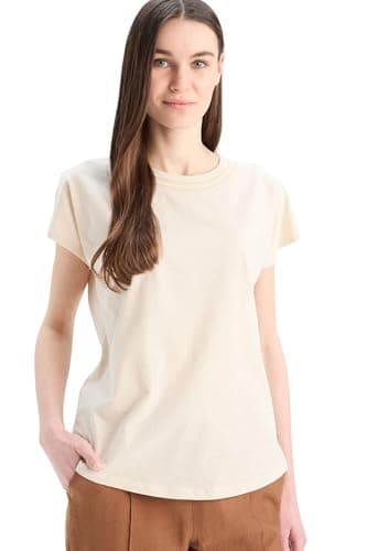 DeFacto Woman Traditional Batwing Bike Neck Short Sleeve Knitted Short Sleeve T-Shirt,Beige XXL