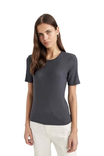 DeFacto Womens Slim Fit Crew Neck Short Sleeve Core Knitted Short Sleeve T-Shirt C0097AX Short Sleeve T-Shirt