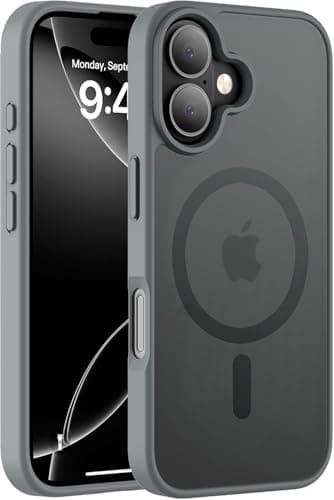 Strong Magnetic for iPhone 16 Case, [Compatible with Magsafe][16FT Mil-Grade Drop Protection] Slim Thin Translucent Matte Protective Cover Case for iPhone 16 Phone Case 6.1 (Gray) Cellular phone case