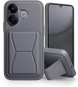 Leather Wallet Case Compatible with Vivo V60 Lite 5G, Leather Back Cover With TPU Frame, Shockproof Protective Phone Case with Card Holder Stand (Gray) Cellular phone case
