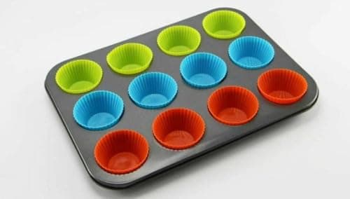 Generic Non-Stick Cupcake Baking Tray with 12 Silicone Moulds, Multicolour Reusable Cupcake Liners Set, .smk Bakeware set