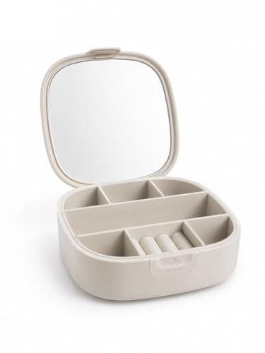 USHOP | Makeup Organizer & Accessories with Mirror & Lid, Multi-Compartment Storage Box for Jewelry, Cosmetics, Travel & Daily Use, Grey