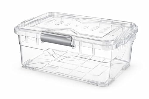 Reusable Container Box, BPA-Free Food Storage Container, Airtight Seal Lid & Clips, Dishwasher & Freezer Safe, Transparent/Grey. (1 Liter)