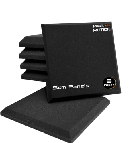 ACOUSTIC MOTION® Acoustic Foam Panels-Sound Proof Classic Panel With Self-Adhesive Set Of 6 5X30X30Cm Dark Grey for sound treatment.Basic for recording and Acoustic Room Treatment Sound and recording equipment