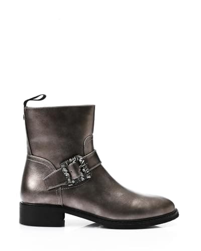 Dejavu Shoes Decorative Diamond Buckle Zipped Ankle Boots