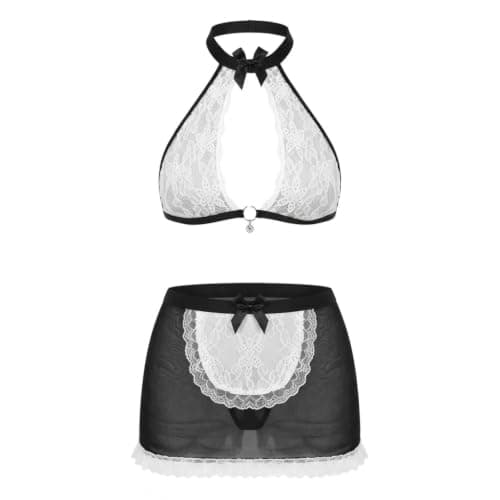Black and White Lingerie Babydoll Suit for Women - Polycotton Blend - Soft Sleepwear - 7097 Nightgown nightshirt