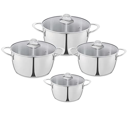 Zahran Tefal moderna stewpot set with glass lid, size (18-20-24-28) cm, stainless steel - 330091002 Cooking pot