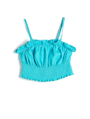 KOTON Girls Linen Crop Strappy Ruffle Gimped Detail Blouse Shirt