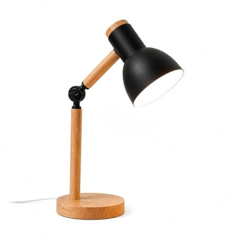 Modern LED Desk Lamp with Wooden Base - Study and Reading Lamp with Moving Arm and Eye Comfort Light - Stylish Modern Design (BLACK)