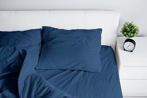 Hotel Collection Bedsheet Set, White, Polycotton, 3 Pieces (Navy Blue, Double 220x240, Flat bedsheet set)