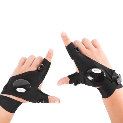 Lifegogo Rechargeable LED finger Light Gloves, Unique Camping Gadgets Led Gloves, Hands-Free Lights Fingerless Gloves for Mechanic Car Guy Repairing, Fishing Car, Camping(1 Pair), Black, Medium Sport activity glove