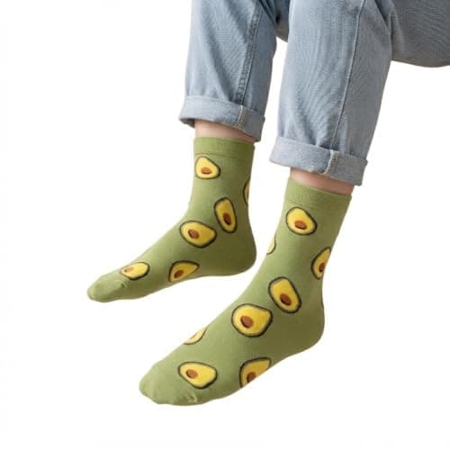 Unisex Olive Green Avocado Print Casual Cotton Socks | Fun Fruit Pattern,Comfortable For Daily Use,Suitable For Women,Fashion Design