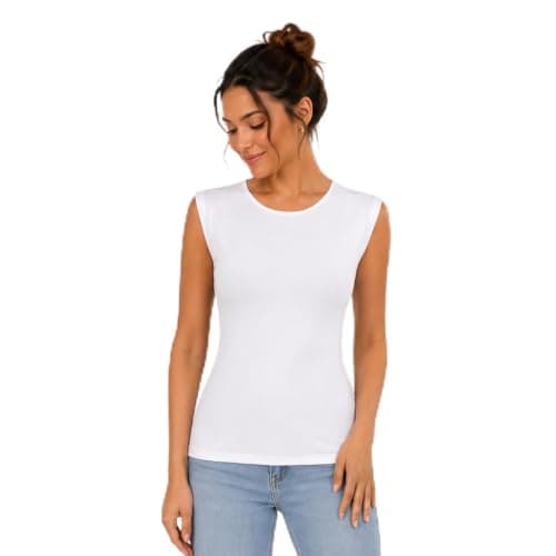 Women's Sleeveless Crew Neck Tank Top (White, XL) | Slim Fit, Casual Wear, Stretch Fabric, Everyday Essential, Layering Piece