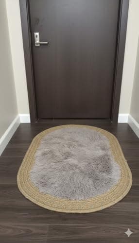 Generic Turkish Faux Fur Oval Floor Mat, Grey and White, Decorative Living Room Salon Rug .sg (beige)