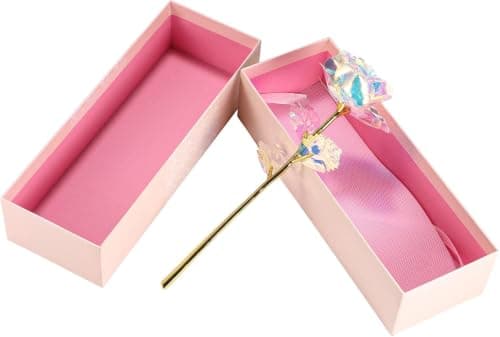 3-Pack Artificial Glittering Roses Transparent Petals with Gold Stems