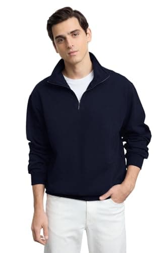 Trendyol Mens Navy Blue Oversize Stand Collar Zippered Fleece Sweatshirt - Tmnaw25Sw00168 Sweatshirt (pack of 1)