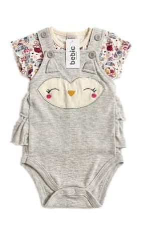 Bebic Dungaree Bodysuit + T-shirt Set for Baby Girls - Baby girl dungaree bodysuit set
