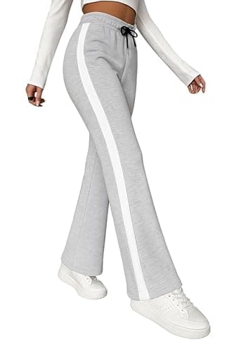 MIZAYEH Women's Side Stripe Wide Sweatpants - High Waist Pants with Adjustable Drawstring - Fashion Comfortable Tring Pants for Outdoor Gym Sweat Pants for Girls and Women
