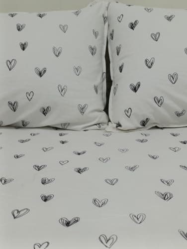 Ocra Cotton Bedsheet Set, Juliette, 3 Piece, Bedsheet with 2 Pillow Cases (off-white x black, Double 220x240, Flat Bedsheet set) Bed linen set