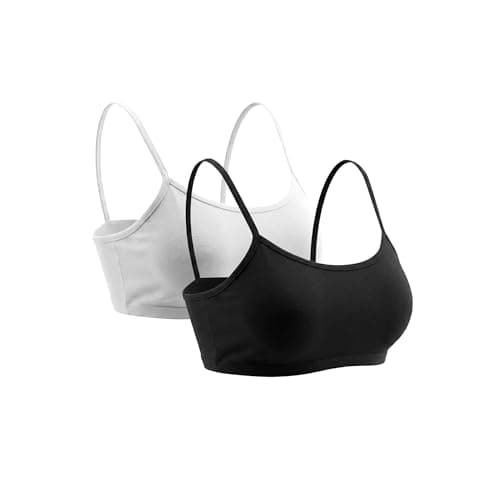 Pourelle Women's Spaghetti Strap Bralette Non-Padded Soft Bra, Black and White, Pack of 2