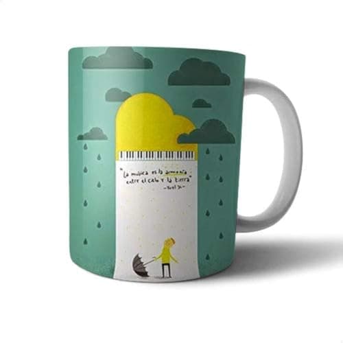 Ceramic Rain and Piano Print Mug - Multi Color Drinking cup
