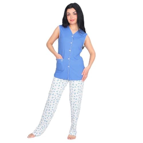 Women's Pajamas Sleeveless Nightgown with Floral Printed Pants Polyester Pink Blue