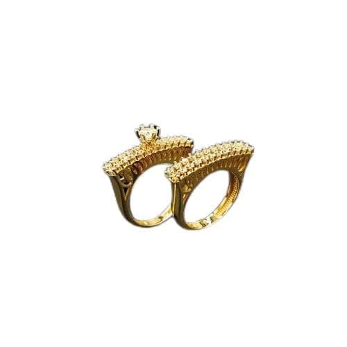 3 Diamonds 292474661779096 Elegant Women's Twin Rings, High-Quality Gold-Plated, Zircon Stone-Gold