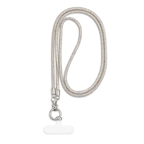 AOKSUNOVA Long Glitter Mobile Phone Hanging Lanyard Keyring Silver