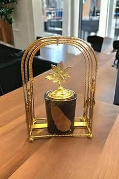 Generic Decorative Ceramic Incense Burner with Gold Base, Black, Leaf Design, Home Décor
