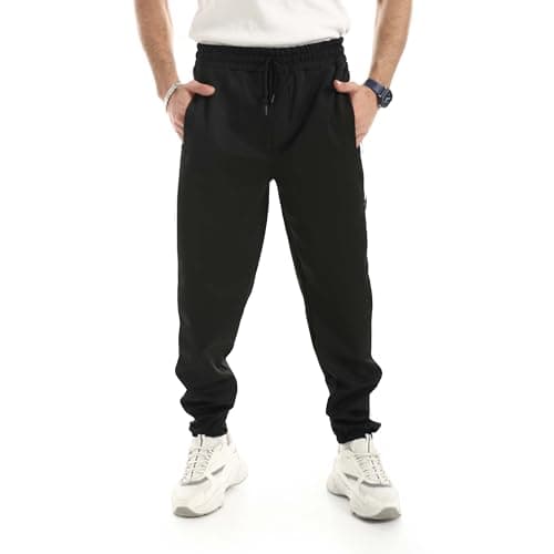 Red Circle Mens Black with White Side Stripe Plain Sweatpants Sweatpants Pants