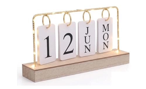 Stellar Stores Nordic Flip Wooden Perpetual Calendar with LED Date Display Minimalist Home & Office Desktop Decoration (T1)