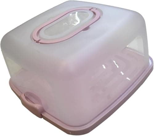 Cake Carrier with Lid and Handle, Square Cake Storage Box for Cupcakes, BPA-Free Leak-Resistant Food Container for Parties, Picnics and Travel, Pink