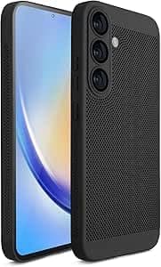 Cover Case For (Compatible with Samsung S25) Heat Dissipation Case with Built-in Camera Lens Protector Slim Fit Breathable Cooling Anti-Fingerprint Hard PC Back Shockproof Cover (Black) Cellular phone case